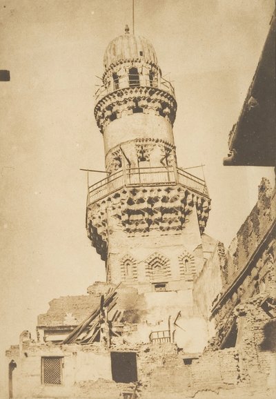 المئذنة المائلة لمسجد بيبرس بالقاهرة ، ديسمبر 1849 - يناير 1850. بواسطة ماكسيم دو كامب