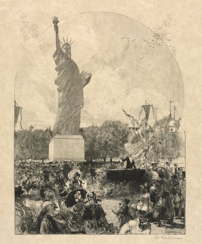 الحرية تنوير العالم ، قدمها الأمريكيون لمدينة باريس ، 1885. بواسطة 30 مايو نُشر في لوموند إلوستري 1885