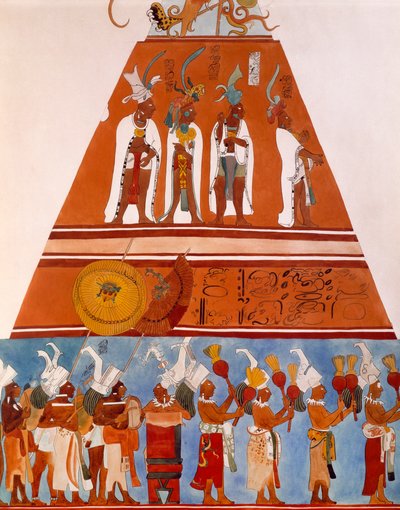 Frescoes in Bonampak, Chiapas (Mexico). Detail showing a scene of procession. Mayan Civilization, 9th Century. بواسطة المايا