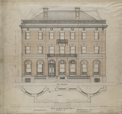 منزل بريان لاثروب ، شيكاغو ، إلينوي ، مخطط الارتفاع الأمامي والتراس ، 1892. بواسطة ميد و وايت مكيم