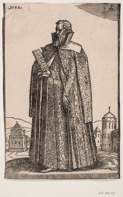 سفير دائم في الزي الأوروبي (البندقية؟) ، 3/4 من الملف الشخصي إلى v. ؛ في يده اليمنى يحمل حقيبة بواسطة ملكور لورك