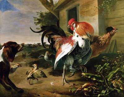 الدواجن و الذليل في مزرعة بواسطة Melchior de Hondecoeter