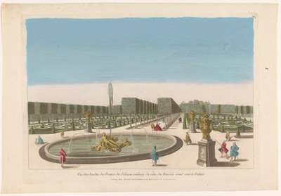 منظر لنافورة حديقة قصر شوارزنبرج بالقرب من مدينة فيينا Vue du jardin du prince de Schwarzenberg du côte du bassin rond vers le palais (العنوان على الكائن) بواسطة مجهول