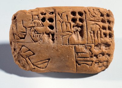 بلاد ما بين النهرين: لوح أرضي خام عليه نقش مسماري. منطقة سومر. 3300 قبل الميلاد باريس ، متحف اللوفر بواسطة مدرسة بلاد الرافدين