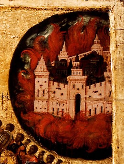 تبارك مضيف ملك السماء التفاصيل: حريق في قازان ، 1550s بواسطة متروبوليتان موسكو أثناسيوس