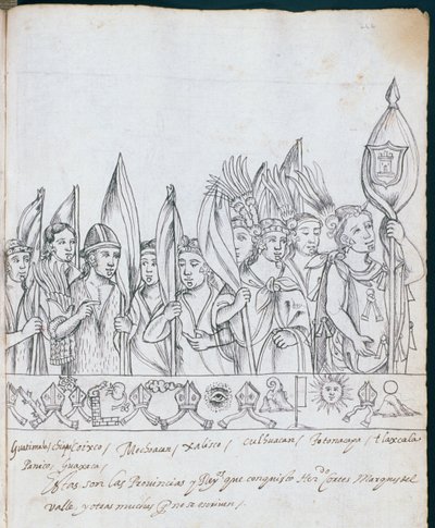 السيدة Hunter 242 f.246r ممثلو المقاطعات المكسيكية ، من هيستوريا دي تلاكسكالا بقلم دييغو مونوز كامارجو بواسطة المدرسة المكسيكية