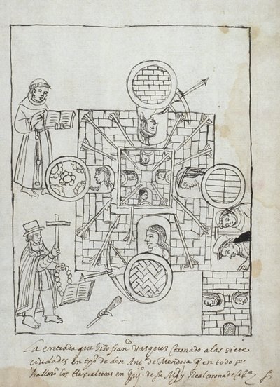 السيدة Hunter 242 f.317r الفتح الإسباني ، من هيستوريا دي تلاكسكالا بقلم دييغو مونوز كامارجو بواسطة المدرسة المكسيكية