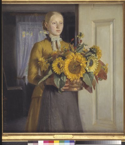 فتاة مع عباد الشمس بواسطة Michael Ancher