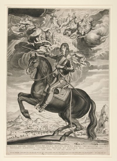 صورة للفروسية لويس الثالث عشر (بوربون) (1601-1603) في سن 33. المناظر الطبيعية بعد كالوت بواسطة ميشيل لاسن