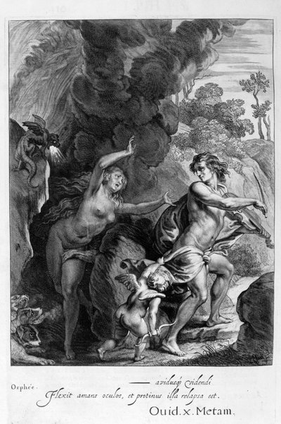 Orpheus ، يقود يوريديس للخروج من الجحيم ، ينظر إليها للخلف ويفقدها إلى الأبد ، 1655 بواسطة ميشيل دي مارول