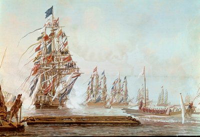 جناح الحصن ، العيد الذي أقيم في طولون إلى Comte de Provence في يوليو 1777 في ميناء Toulon Gouache بواسطة Michel Joseph dit Michel de Toulon (نشط بين 1777 و 1792) 1777. فرساي ، متحف القلعة بواسطة ميشيل دي تولون