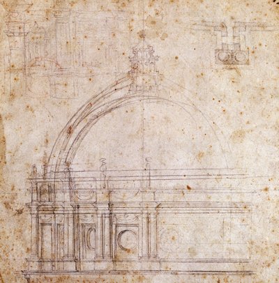 رسومات تصميمية لقبة كاتدرائية القديس بطرس في الفاتيكان ، من تصميم مايكل أنجلو (1475-1564) ، إيطاليا بواسطة مايكل أنجلو بوناروتي