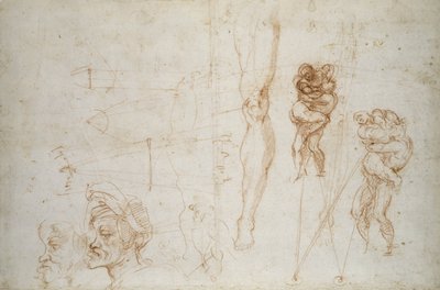 هرقل وأنتايوس ودراسات أخرى ، c.1525-28 (الطباشير على الورق) بواسطة مايكل أنجلو بوناروتي
