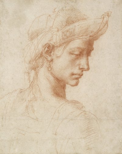 الرأس المثالي ، c.1518-20 (طباشير أحمر على ورق) بواسطة مايكل أنجلو بوناروتي