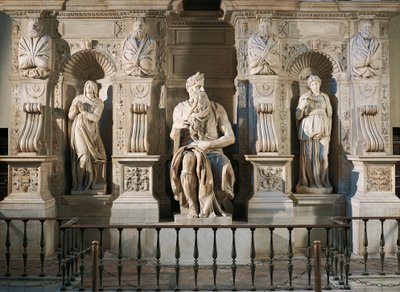 Italy, Rome, Basilica of St. Peter, Rachel, Moses and Leah, detail from tomb of Julius II, circa 1515, by Michelangelo (1475-1564) بواسطة مايكل أنجلو بوناروتي