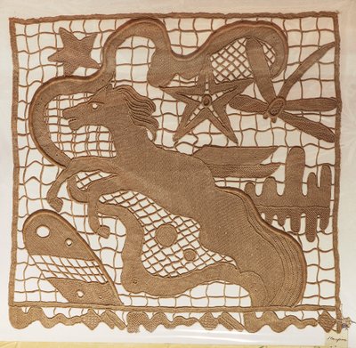 Sample of needle lace and inserts for curtains, with patterns drawn from work made by artist Giulio Rosso, Michelangelo Jesurum Manufacture بواسطة مايكل أنجلو بوناروتي