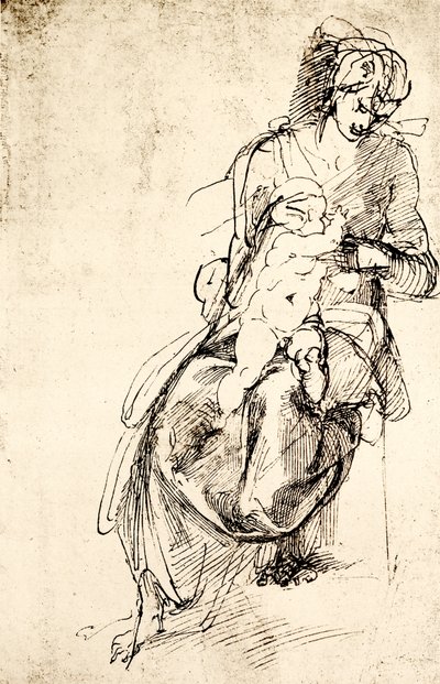دراسة لتمثال مادونا في كنيسة ميديشي في فلوانس بواسطة Michelangelo Buonarroti