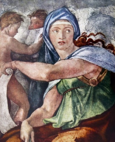 The Delphic Sibyl (تفاصيل من كنيسة سيستين ، الفاتيكان ، روما) 1509 بواسطة Michelangelo (1475-1564). بواسطة مايكل أنجلو بوناروتي