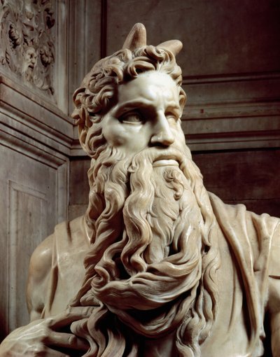قبر البابا يوليوس الثاني 1453-1513 تفاصيل رأس موسى ، 1513-16 رخام بواسطة Michelangelo Buonarroti