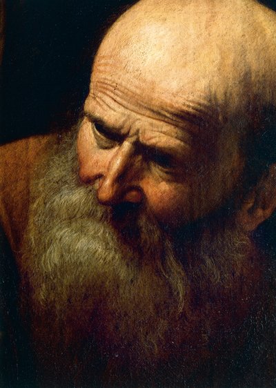 Face of Abraham, detail of The Sacrifice of Isaac, c.1603-04 (oil on canvas) بواسطة مايكل أنجلو ميريسي دا كارافاجيو