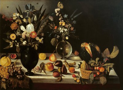 Still life with flowers and fruit, by Master of the Hartford Still Life, c.1600-10 (oil on canvas) بواسطة مايكل أنجلو ميريسي دا كارافاجيو