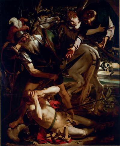 The conversion of St. Paul. Painting by Michelangelo Merisi dit Il Caravaggio (The Caravaggio) (1571-1610) 1594-1596 Dim. 237x189 cm Odescalchi Balbi Collection, Rome - The Conversion of St Paul, by Michelangelo Merisi a.k.a Il Caravaggio (1571-1610). Oil  بواسطة مايكل أنجلو ميريسي دا كارافاجيو