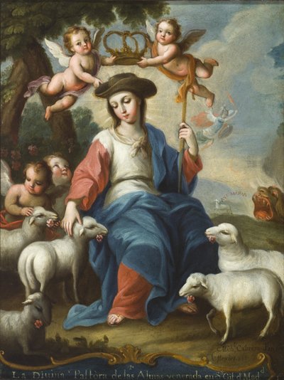 الراعية الإلهية (La divina pastora) حوالي عام 1760 (زيت على النحاس وصدف السلحفاة وإطار العظم) بواسطة ميغيل كابريرا