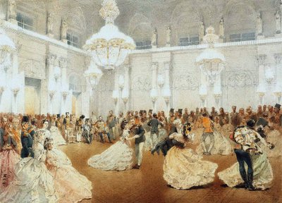 الكرة في قاعة الحفلات في القصر الشتوي خلال الزيارة الرسمية لناصر الدين شاه في مايو بواسطة Mihaly بواسطة Zichy