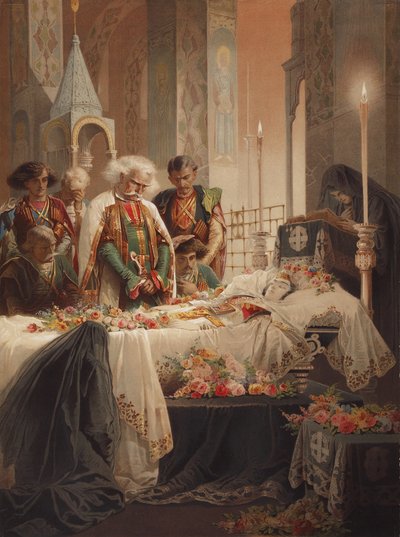 تمارا في التابوت. رسم توضيحي لقصيدة الشيطان بواسطة ميخائيل ليرمونتوف ، ج. 1880 بواسطة Mihaly بواسطة Zichy