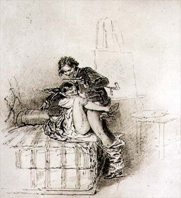 الفنان والنموذج الغجري ، لوحة 17 من "Liebe" ("الحب") ، حانة. 1901 في لايبزيغ (حفر طائرات الهليكوبتر) بواسطة Mihaly بواسطة Zichy
