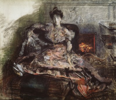 بعد العرض. صورة لـ N. Zabela-Vrubel في الموقد في ثوب صممه Vrubel ، 1905 بواسطة ميخائيل الكساندروفيتش فروبل