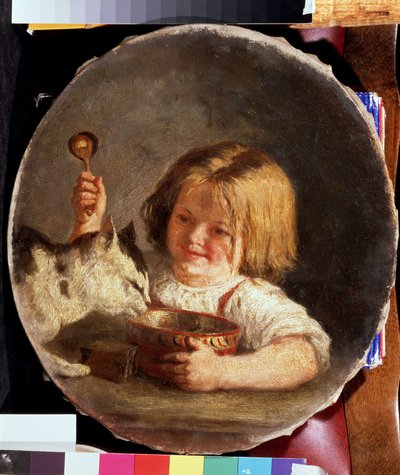الإفطار (الإفطار). لوحة لميخائيل سيرجيفيتش باشيلوف (1821-1870). زيت على قماش ، 29 × 25.2 سم بواسطة ميخائيل سيرجيفيتش باشيلوف