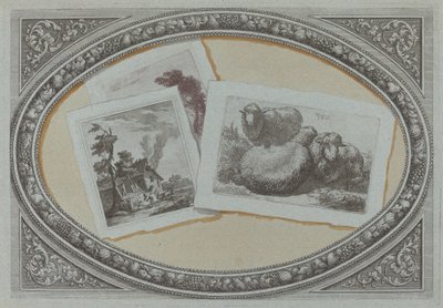Trompe l'Oeil: المناظر الطبيعية والأغنام ، باستخدام الألواح النحاسية الأصلية بواسطة ميلانو القرن الثامن عشر ، وفرانشيسكو لندنيو
