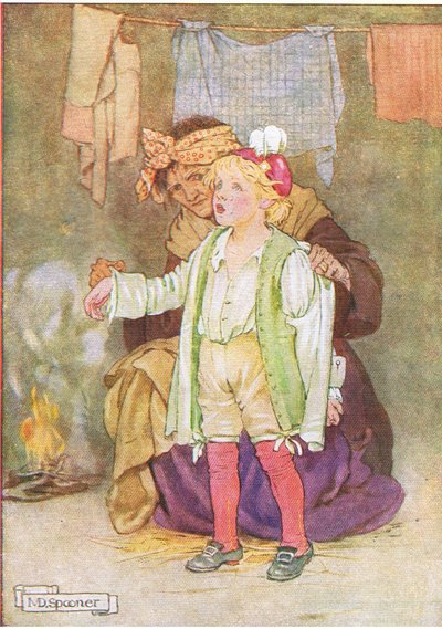 لقد جردوه من المخمل والريش والدانتيل (من قصة Edwy and the Echo) ، رسم توضيحي من A Staircase of Stories نشره Thomas Nelson & Sons Ltd 1940 (لون ليثو) بواسطة ميني ديدبين سبونر