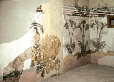 Minoan Art: "The Woman with Lys" فريسكو من أكروتيري في سانتوريني. القرن السادس عشر قبل الميلاد. أثينا ، المتحف الأثري الوطني بواسطة مينوان