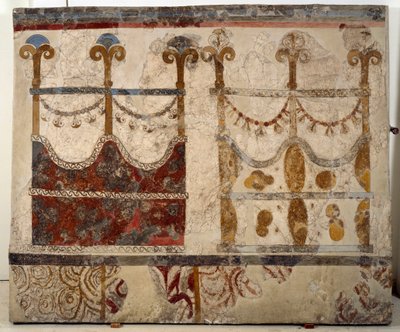 الحضارة المينوية: تمثيل بوابتين (إيكريا). لوحة جدارية من حوض lustral لمبنى Xeste 3 في Akrotiri (Thera) ، سانتوريني بواسطة مينوان