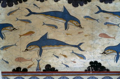 Megaron of Queen decorated with dolphin frescoes, Palace of Knossos, Crete, Greece, Minoan civilization بواسطة مينوان
