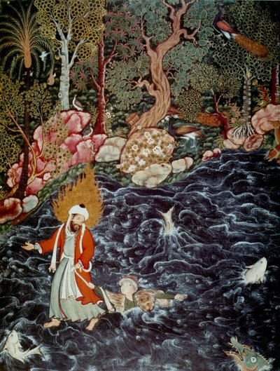 النبي إيليا ينقذ الأمير نور الضهر من الهمزنامة ، 1562-1577 بواسطة أنا سيد علي