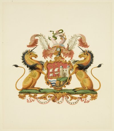 أذرع مدينة بريستول ، حوالي عام 1830 (قلم رصاص وورق ألوان مائية) بواسطة ملكة جمال (Attr.to) Braikenridge