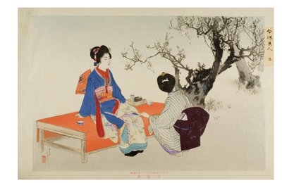 رقم 2. النظر إلى Plum Blossoms من سلسلة Modern Beauties ، حوالي 1897-1899 (قالب خشبي على ورق) بواسطة ميزونو توشيكاتا