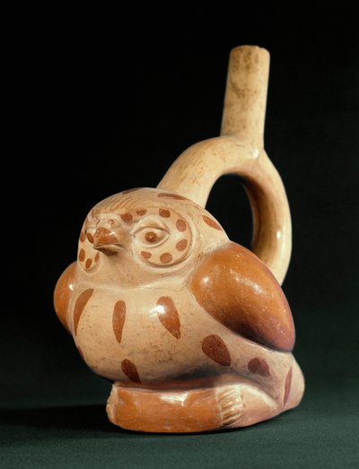الفن قبل الكولومبي ، ثقافة Mochica (القبيحة): مزهرية من الطين على شكل بومة. 100 ق.م - 800 م. ليما ، المتحف الوطني للأنثروبولوجيا وعلم الآثار ، بيرو بواسطة موتشي موتشي