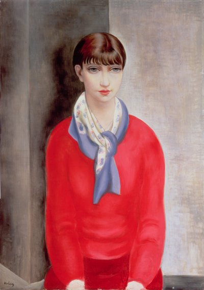 كيكي دي مونبارناس في كنزة حمراء ووشاح أزرق بواسطة Moise Kisling