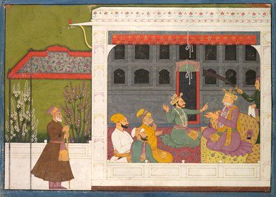 Shispul الجدال مع الأب Rukminis ، Bhishmaka ، صفحة من سلسلة Rukmini Mangal ، ج. 1800. بواسطة مولا رام