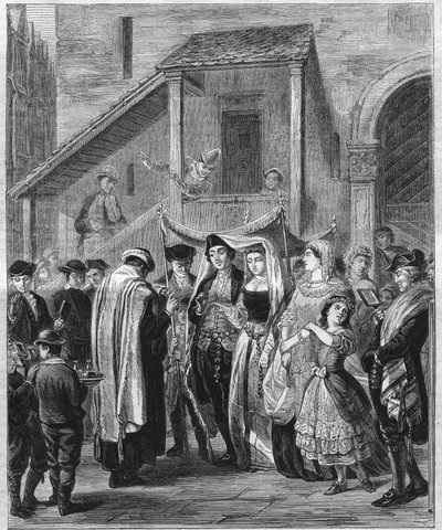 حفل زفاف يهودي في ألمانيا عام 1869. بواسطة موريتز دانيال أوبنهايم