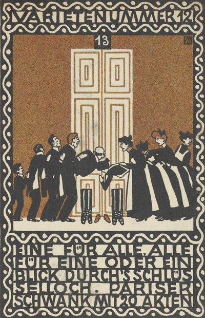 قانون فارايتي 12: واحد للجميع ، الكل للواحد أو لمحة من خلال Keyhole Varietenummer 1 ... ، 1907. بواسطة موريتز جونغ