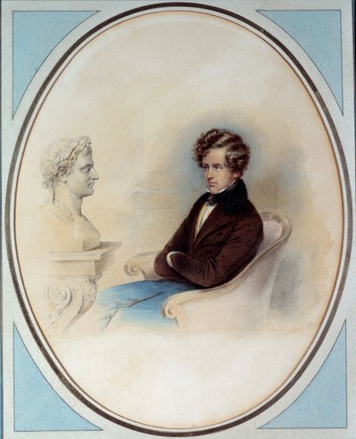 صورة لملك روما نابليون الثاني ، دوق رايششتات (1811-1832) ، ابن الإمبراطور نابليون الأول (1769-1821) ، أمام تمثال نصفي لوالده طباعة موريتز مايكل دافينجر (1790-1849) مجموعة خاصة من القرن التاسع عشر بواسطة موريتز مايكل دافينجر