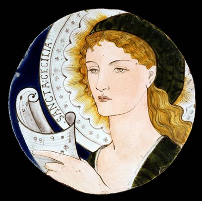 C.2-1922 بلاط موريس وشركاه الذي يصور سانت سيسيليا ، صممه إدوارد بورن جونز (1833-98) ، رسمته كيت فولكنر ، حوالي 1865 (خزف مطلي) بواسطة موريس وشركاه