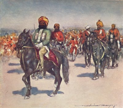 "الفرسان الأصليون في مراجعة الخدم الأصليين" ، 1903 بواسطة مورتيمر لودينجتون مينبيس