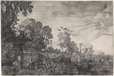 منظر طبيعي مع قطيع على جسر المناظر الطبيعية الأركادية (عنوان السلسلة) بواسطة Moyses van Wtenbrouck