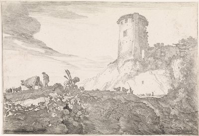 منظر طبيعي مع برج دائري المناظر الطبيعية الأركادية (عنوان السلسلة) بواسطة Moyses van Wtenbrouck